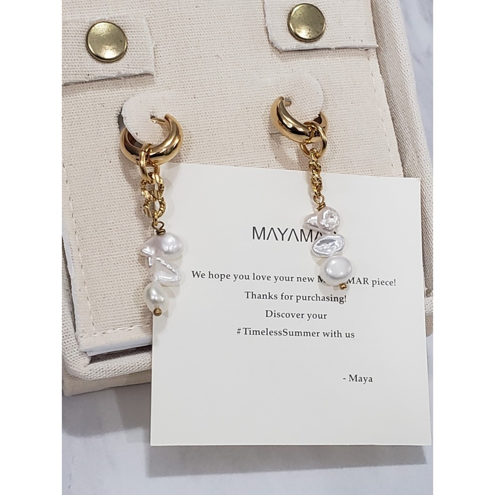 NEW Mayamar Pearl Drop 24KT PLATE Earrings HUGGIES CLUSTER OLD MONEY MINIMALIST